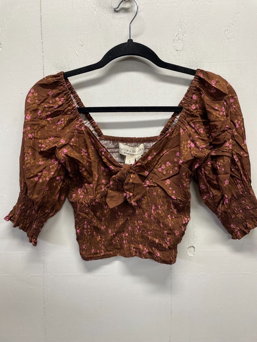 Salt Water Luxe Women's Top Size Small Brown with Pink Flowers New With Tags